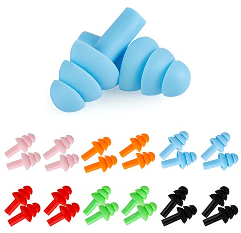 12 pares de tapones de silicona para nadar, adultos, tapones para los oídos para dormir, tapones de silicona suave, protección auditiva para ducharse, natación, surf, snorkel y otros deportes