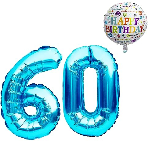 Ballon Nummer 60, Riesenluftballons Set, 101 cm, Ballon 45 cm + Dekoband 5 m, Helium geeignet, wiederverwendbar Luftballons für 60 Jahre, Geburtstagsdeko, Luftballons