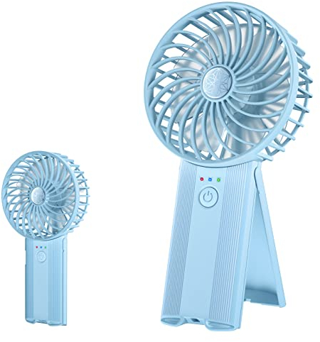 Wastou Handheld Fan, Portable USB Rechargeable Mini Fan, Silent Small Personal Hand Fan, Battery Operated Powerful 4 Speeds Quiet Table Desk Cooling Fan for Bedroom Office Travel (Light Blue)