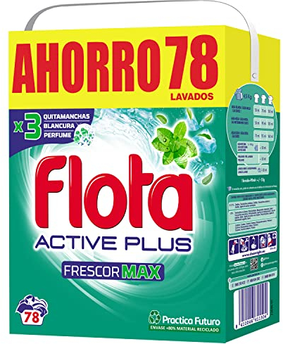 FLOTA | Frescor Max | Detergente Lavadora en Polvo | Ropa Blanca y de Color | Antimanchas y Antiolores | 78 Lavados