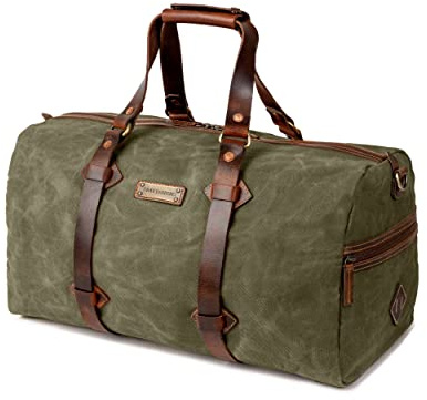 DRAKENSBERG Wachs-Canvas Leder Weekender 'Cody' (54cm) Wasserabweisende Reisetasche, Herren, Damen, Vintage | 50L, Wald-Grün, DR00620