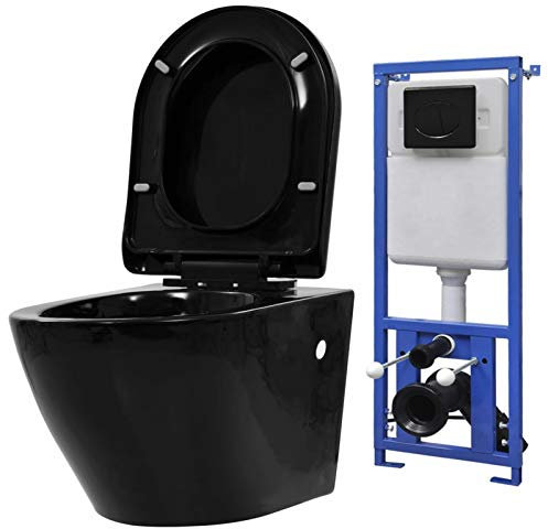 GuyAna WC a Muro con Sciacquone Nascosto in Ceramica Nera,Articoli di ferramenta,Prodotti idraulici,Articoli idraulici,WC e bidet,WC(SPU:3054478)