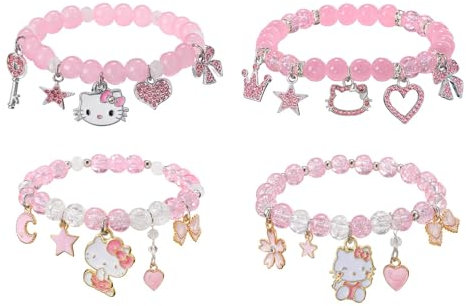 4teiliges Armband,Y2k matching bracelet,Elastische Kristallperlenarmbänder mit , Paararmbänder für Paare, Freundschaftsarmbänder für Kinder, Magnetische Distanzarmbänder, Ideal als Geburtstagsgeschenk