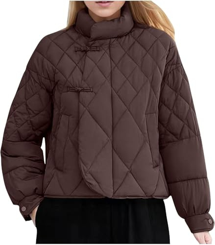 Chaqueta de plumón Ligera de Invierno para Mujer Cuello de pie botón de Placa China Chaqueta de Moda cálida Abrigo de Traje Tang Suelto Retro étnico