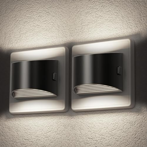 JandCase Night Light Plug in Wall 2 Pack with Dusk to Dawn Sensor, 3 Adjustable Brightness Levels, Auto On/Off, LED Plug in Night Light for Hallway, Stairs, Bedroom
