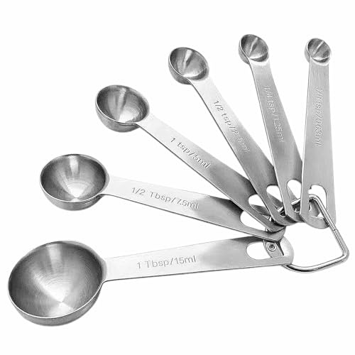 Stainless Steel Measuring Spoons Set of 6, Space Saving Baking Accessories Metal Teaspoon Measuring Spoons Scoop Tablespoon and Teaspoon for Measuring Liquid/Dry Ingredients