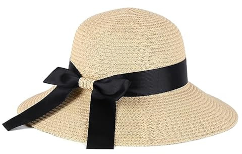 XZSKD Sun Hats for Women UK, Straw hat, Sun Hats, Soft Folding Bow Straw Hat, Suitable for Women On The Beach in Summer, Travel and Vacation (Beige)