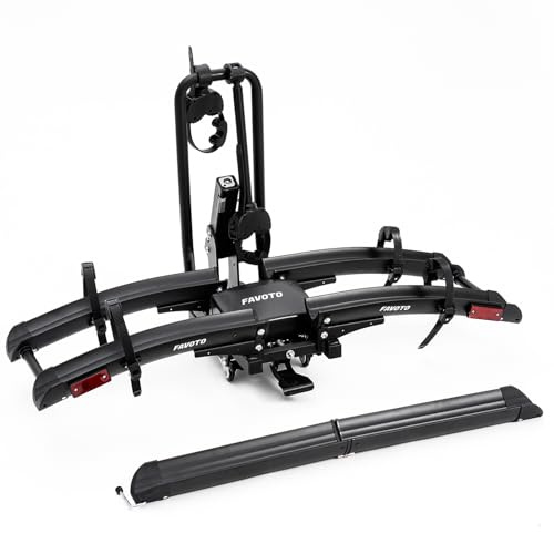 Favoto Electric Bike Rack with Ramp - Foldable Hitch Mounted EBike Carrier for SUV, Truck, RV, Tiltable Heavy Duty Rack Fits 2 Receiver, Holds 200 lbs, Fits Fat Tires up to 4
