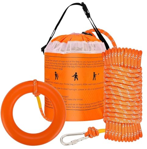 Sacco Salvataggio 'Acqua – 380 kg di Corda di Sicurezza Galleggiante, equipaggiamento Riflettente, Corda Portatile e Robusta, Pratica Borsa per Il Trasporto | Attrezzatura di Sopravvivenza per