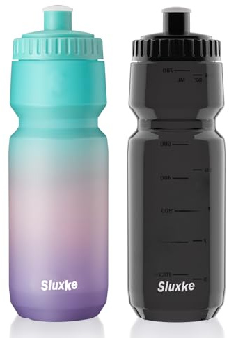 SLUXKE Squeeze Water Bottle 32oz, 2Pack Bike Water Bottle Leak Proof, 1000ml BPA Free Cycling Water Bottle for All Fitness and Cycling Fast Flow Valve