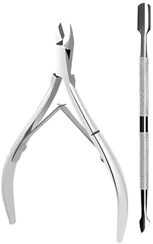 Juego de 1 tijera profesional para cutículas de acero inoxidable (para recortar), pinza de cutículas alta calidad, con 1 deslizador de acero inoxidable, apta para dedos de manos y pies