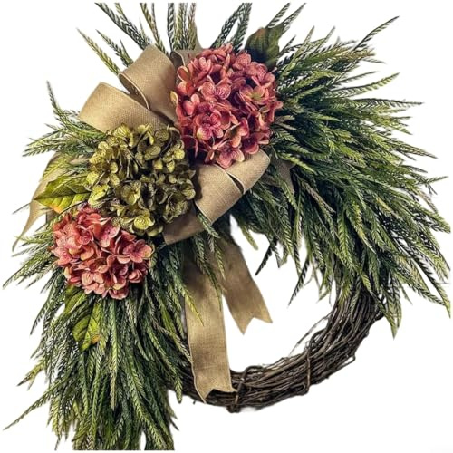 Guirlande d'hortensias de ferme, pour décoration de salle de mariage, couronne florale en plastique, bordeaux + noir, décoration saisonnière de Noël, 40 x 10 x 60 cm (C)