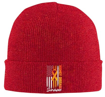 Kidney Disease Survivor Warm Soft Knit Beanie Hat Comfortable Stretch Cap4 Red
