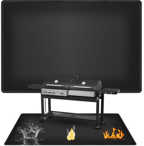 Brandsäkert underlag, värmeskyddsmatta, 100 x 150 cm non-stick material golvskyddsmatta, grillmattor, golvmatta eldstadsmatta utomhus BBQ matta för gasgrill träkolgrill