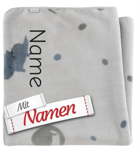 Sterntaler Babydecke personalisiert, Dino Rexi Dinosaurier - mit Namen Bestickt, Musselin Kuscheldecke einfarbig, 120 x 120 cm, Geschenk zur Geburt