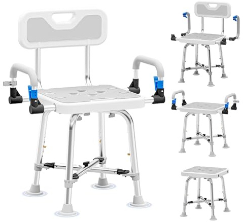 Shower Chair for Seniors Elderly Handicap Disabled Or Bariatric Adults Heavy Duty 500 Lbs Bench Seat for Inside Shower Stall and Bathroom Bath Tub with Arms and Back Adjustable Stool Chairs