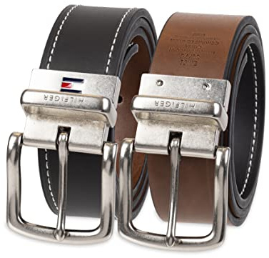 Tommy Hilfiger wendbarer Ledergürtel – Casual für Herren Jeans mit doppelseitigem Riemen und silberfarbener Schnalle - Schwarz - 44