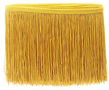 Yalulu 10 metros de largo y 15 cm de ancho, borla sedosa, flecos cortados para disfraz, accesorio de costura (dorado)