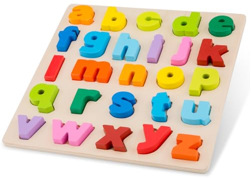 Woet® Wooden Alphabet Puzzle with Lowercase Letters A–Z, 26 Pieces | ABC Puzzle, Lowercase Letter Recognition, Chunky Wooden Pieces, Colour Matching, Early Learning Toy, Age 2 Years+