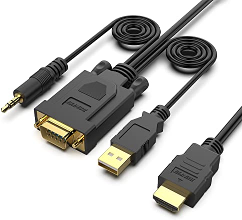 BENFEI Cavo da HDMI a VGA, 3 m placcato oro, con alimentazione e audio, compatibile per computer, desktop, laptop, PC, monitor, proiettore, HDTV, Chromebook, Raspberry Pi