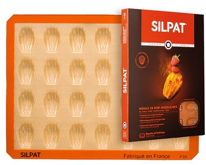 Silpat Moule 28 Mini Madeleines – Pâtisserie, Apéritifs, Cuisine - Cuisson Précise, Démoulage Facile – Silicone Antiadhésif – Résistant, Réutilisable – Qualité Professionnelle, Format Pratique