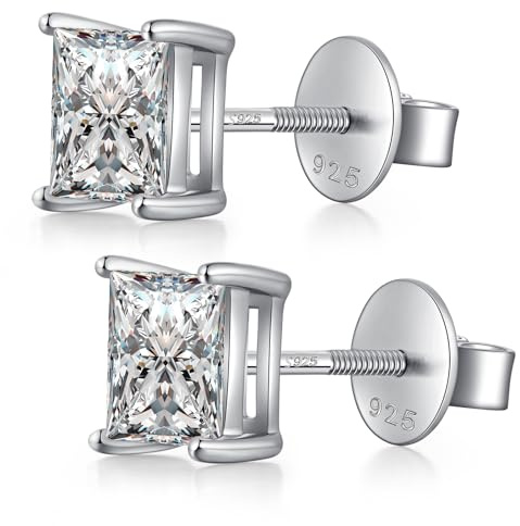 JiaYang Glänsande cz diamantörhängen för män och kvinnor, 925 sterling silver cubic zirconia, skruvörhängen med lång tjock stolpe, 4 mm-8 mm, 7mm, Kubisk zirkonia, Kubisk zirkonia