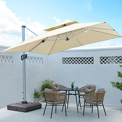 Parasol Excéntrico de Jardín, Mástil de Aluminio con Manivela, Protección UV 50+, 5 Niveles de Inclinación, Sombrilla Voladiza con Mecanismo de Manivela para Exterior, Jardín, Patio,Beige,2.5m