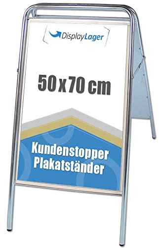 Displaylager - Kundenstopper in Stahl - EXPO Sign 50 x 70 cm, Silber eloxiert | Plakatständer für 2 Plakate | Wetterfest mit entspigelten APET/Akryl Frontplatten