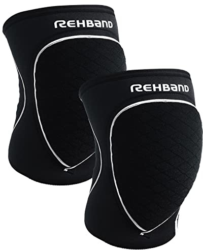 Rehband Knee Pads for Volleyball, Handball & Indoor Sports, Neoprene Knee Sleeve Protector, Comfortable & Snug Fit, Shock-absorbing Sports Knee Pads Unisex, Colour:Black - 1 Pair, Size:Large