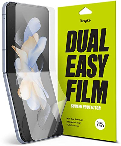 Ringke Pack de 2, Dual Easy Film para Protector Pantalla Samsung Galaxy Z Flip 4 5G (2022) Protección de 5 Capas Autosanación Cobertura Completa HD Transparente Protector de Pantalla