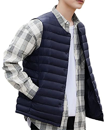JNKIHAPOT Men's Down Vest Ultra Light Down Vest Portable V-Neck Sleeveless Jacket Winter Collarless Warm Jacket navy XXL