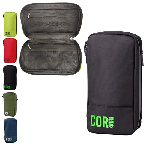 COR Surf Kompakte Kultur-Reisetasche zum Aufhängen, hochwertiges Dopp-Set für Herren und Damen für Reisen | Wasserdicht mit 4 separaten Fächern und Wasserdichten Reißverschlüssen (Schwarz)