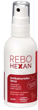 ReboHexan Wundspray 75ml: Polihexanidbasierte Wundreinigung für alle Haustiere, Erreicht tief liegende Stellen, Präzise Sprühapplikation, Entfernt effektiv Unreinheiten