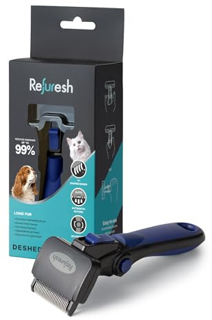 Refuresh Enthaarungsbürste für langes Haar (klein, blau) - Sanftes Enthaarungswerkzeug für Hunde & Katzen - Reduziert Haarausfall, ohne Deckhaar zu beschädigen Entfernt loses Fell & abgestorbene