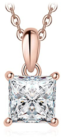 JewelryPalace Princess Cut 1ct Moissanite-Kedjehänge, Smyckeset Med Simulerade Diamanter, Halsband För Damer Silver 925 Halsband För Damer Med Sten, Smycken För Flickor Roséguld 45cm