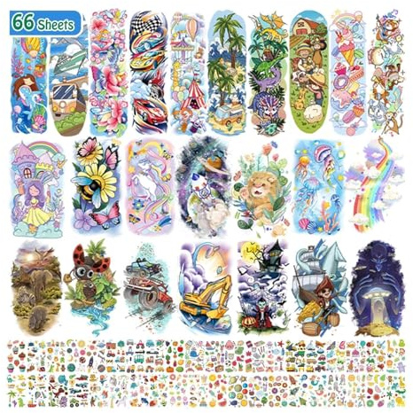 Leesgel Temporary Tattoos for Kids Party Bag Fillers, 66 Sheets Mixed Size Fake Tattoo Sleeves, Full Arm Half Arm Face Hand Tattoo Stickers for Boys Girls Birthday Decorations Favours Supplies