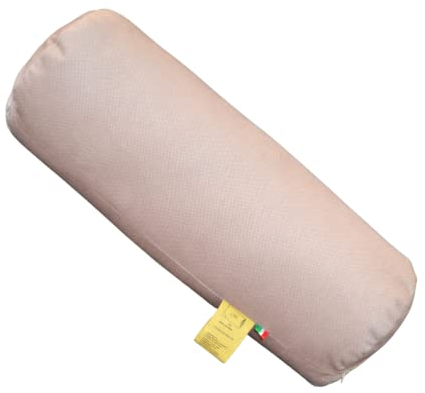 GM Almohada cilíndrica Cervical para Cuello, Espalda y piernas 40x15 cm Fabricada en Italia con Funda de Tela Resistente al Agua y a Las Manchas Beige