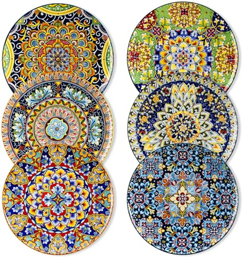 vancasso Dinner Plates Set of 6-10.5 Inch Ceramic Plates, Microwave, Oven and Dishwasher Safe, Colorful Bohemian Style Dishes for Kitchen