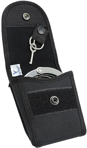 TacFirst Handschellen Gürteltasche GH4 groß Halterung Polizei | Handschellentasche aus Nylon für Dienstgürtel & Systemkoppel, mit Schlüsselhalter, 5 cm Gurtdurchlass, Schwarz