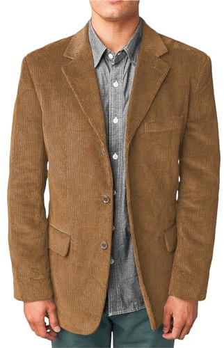 Blazer da uomo in velluto a coste giacca blazer casual vintage slim fit con risvolto a punta tre bottoni 2024 giacca da completo giacca sportiva, Marrone chiaro, 4XL