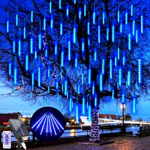GHONLZIN LED Solare Catena Luminosa, 240 LEDs Meteor Luci Natale Luci, 10 Tubi 30CM Luci Natale Esterno Impermeabile Luci Pioggia Meteore per Natalizie Albero Festa di Nozze Decorazione (Blu)