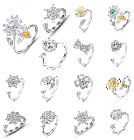 5 st Fidget Anti-stress Spinner - Öppna Ringar, Zirkonium Blomma Snö Måne Stil Ångestlindring Roterande Ringar, Metall