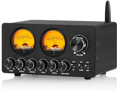 Douk Audio 5 Band equalizer Bluetooth EQ förförstärkare för hemstereo/datorhögtalare/förstärkare med VU-mätare (EQ5-ton uppgraderad version)