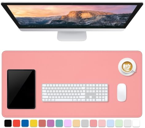 Dapesuom Large Gaming Mouse Pad, Extended Mouse Mat with Stitched Edges, Full Size Keyboard Pad with Non-Slip Base, Big XXL Computer Desk Mats for Gamer, Laptop, Office, 35.5 x 15.7in, Rose Pink