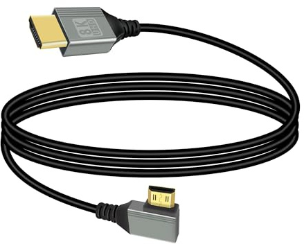 RIIEYOCA 8K Mini HDTV auf HDTVS Adapter Kabel, 90 Grad rechter Winkel Mini HDTV Stecker auf HDTVS Stecker 8K@60Hz 4K@120Hz 48Gbps Kabel, Kompatibel mit Laptop, TV (1M)