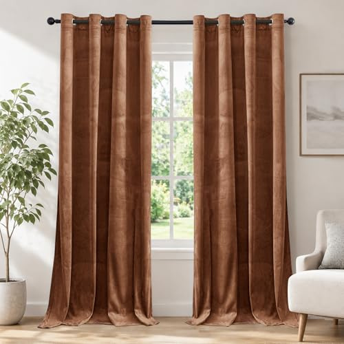 Ystyle Samt Vorhang Blickdicht 2er Set, H145 x B140 cm, Karamell | Wasserabweisend Gardinen Wohnzimmer Modern, Thermovorhang Hitzeschutz Kälteschutz, Verdunklungsvorhänge per Soggiorno