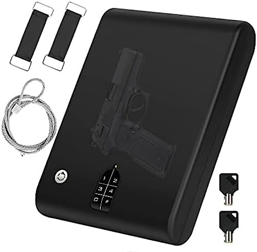 Gun Safe, Quick-Access Pistol Safe With Digital Keypad Traditional Key Lock, Smart Handgun Safe Gun Lock Box For Home With LED Light