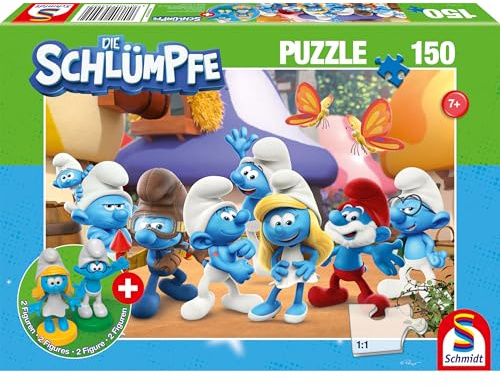 Schmidt Spiele 56524 Smurfarna vänner, 150 delar barnpussel inklusive 2 figurer, flerfärgad