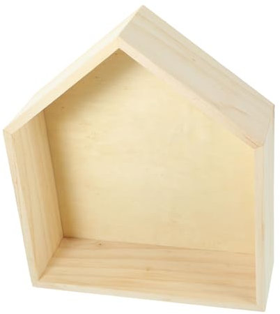 GRIRIW Schwebendes Wandregal Aus Holz Pentagonal Holzregal Hausform Für Schlafzimmer Wohnzimmer Wandaufbewahrung Robust Und Dekorativ