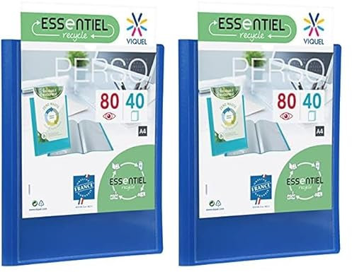 Viquel - Protège documents 80 Vues (40 pochettes) - Porte vue personnalisable - Reliure en plastique Format A4 - Fabriqué en France - Bleu (Lot de 2)